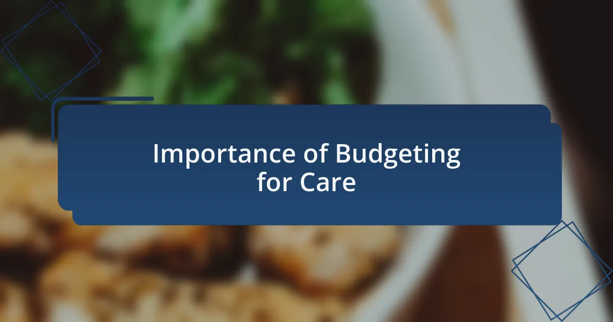 Importance of Budgeting for Care